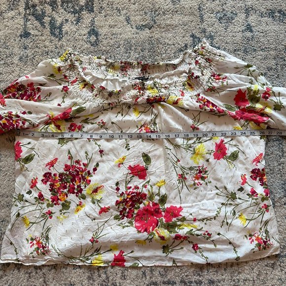 Lane Bryant | Womens 22/24 Off Shoulder White Floral Print 3/4 Sleeve Metallic - Picture 11 of 13